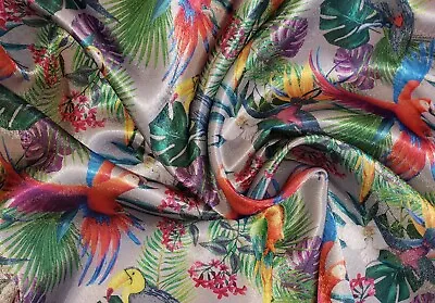 £0.99 • Buy Parrots Satin Fabric Luxury Silky Dressmaking Satin Fabric Dress Top Material