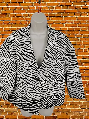 Womens Zara Size Uk Large Black Mix Animal Zebra Light Bolero Blazer Jacket Coat • £14.99