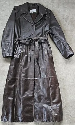 Vtg Retro WILSONS Maxima Long LEATHER TRENCH COAT Jacket Maxi Brown M L Costume • $75