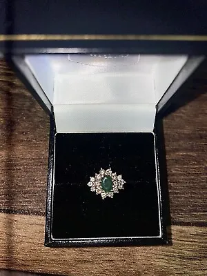 18ct Gold Emerald Diamond Natural Emerald Cluster Ring Vintage • £499