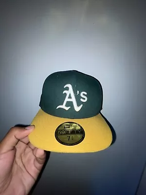 Oakland Athletics A's New Era Home MLB On-Field 59FIFTY Fitted Hat 7 1/4 • $18