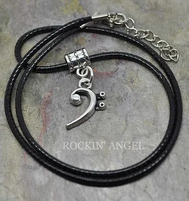 Antique Silver Plt Bass Clef Music Pendant Necklace Ladies Mens Gift Musician • £5.49