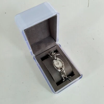 DKNY Silver Coloured Ladies Watch Logo Charm Chain Link Bracelet Box • £13.37