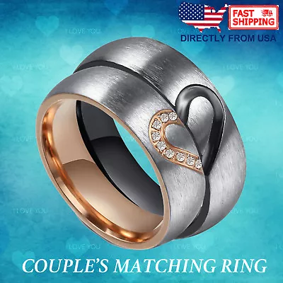 Couple's Matching Heart Ring His Or Hers Wedding Band Comfort Fit Promise Ring • $12.80