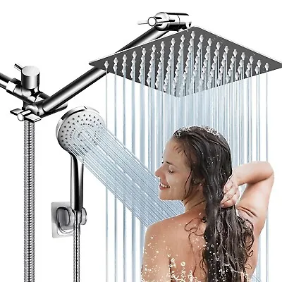 8  Stainlese Steel Rain Shower Head 5-Spary Handheld Combo With Extension Arm • $35.99