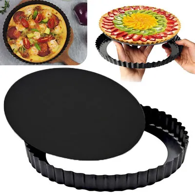 9 Inch Round Flan Tin Tart Pie Pan Fluted Cake Baking Tray Non-Stick Loose Base • £8.64