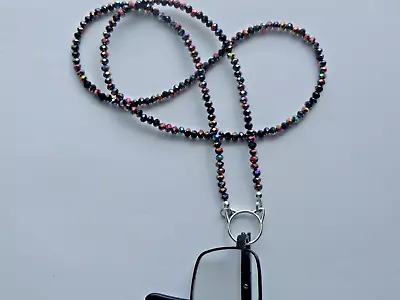 28  Cat Kitten Spakling Black Crystals Eyeglass Chain Holder La Necklace Loop • $6.99