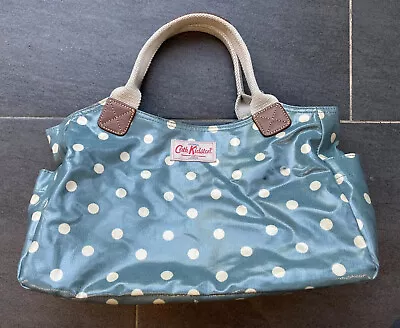 Cath Kidston London Zip Closure Blue Spotty Oilcloth Handbag/tote Bag/day Bag • £9.99