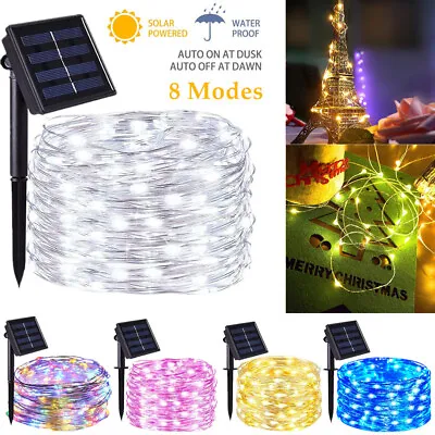 Solar Christmas Lights Outdoor LED Solar Garden String Fairy Lights Copper Wire • £10.79