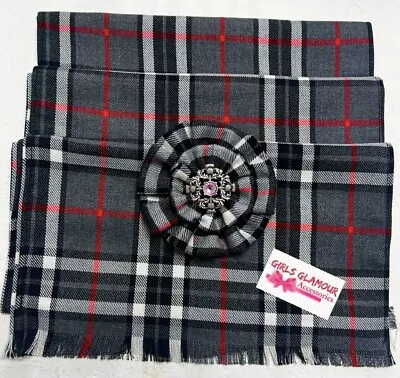 Grey Thompson Tartan Sash Rosette Burns Night Stag Wedding Scottish Pink Viking • £17.90