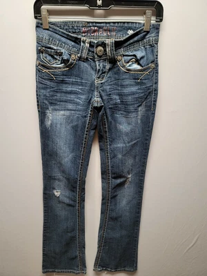 $16.23 • Buy Hydraulic Lola Curvy Slim Boot Cut Jeans Junior Size 1/2 Distressed Heavy Stitch