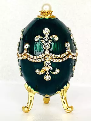 Faberge Egg With Emerald Color Copy Of The Box Easter Gift 9 Cm Brass • $54.76