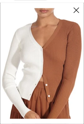 $80 • Buy Staud Shoko Cargo Colorblock Two Tone Cardigan In Tan White Size Large