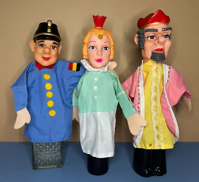 Lot Of 3 VTG German Hand Puppets Rubber Heads Princess Police King From Germany • $23.07