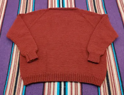 Vtg 60s Handmade Traditional Knit Wool Sweater Rust Red Men's Sz Large Fisherman • $99.99
