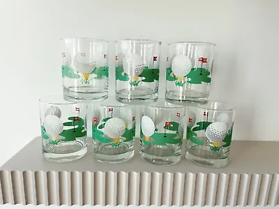 Vintage Golf Low Ball Glasses Set Of 7 • $70