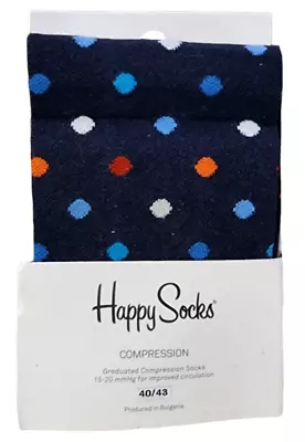 Happy Socks Men's Navy 15-20 MmHg Compression Cotton Soft Socks Size 7-9 NEW NWT • $9.03