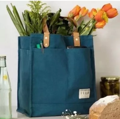 NEW FEED Projects Reusable Canvas Market Tote Bag Multi Purpose Teal Blue • $35