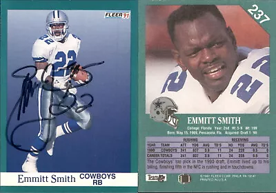 Emmitt Smith Signed 1991 Fleer #237 Card Dallas Cowboys Auto AU • $20.59