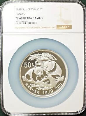 1988 5 Oz. Silver Panda 50 Yuan NGC PF68 Ultra Cameo • $325