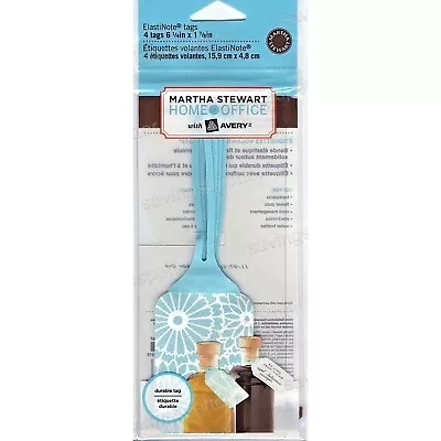 Martha Stewart Home Office ElastiNote ID Tags Durable Blue Floral 4Pk 11884 • $9.59