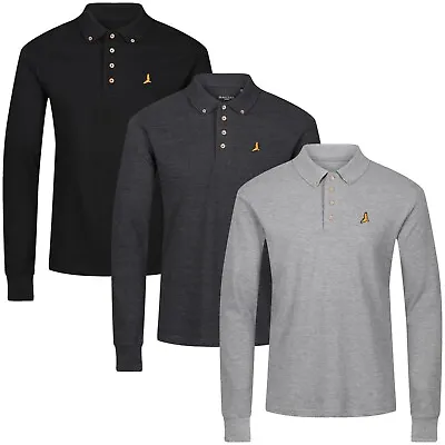 New Mens Polo Shirt Long Sleeve Collared Plain Pique Top Premium Regular Fit • £9.99