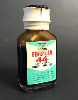 Vintage 1960s Vicks Formula 44 Cough Syrup Free Sample Glass Bottle & Cap .5 Oz • $12