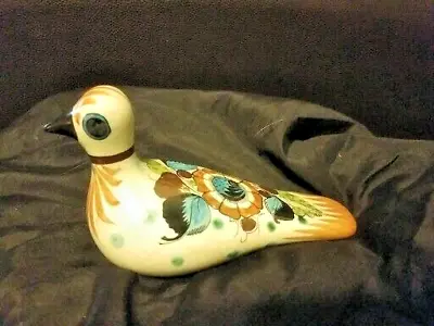 Vintage Tonala Mexican Pottery Dove Bird Folk Art Figurine 7  Green Blue Brown • $6.99