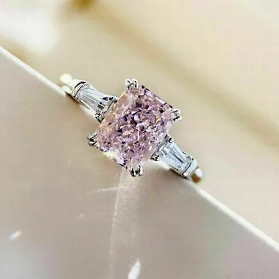 Emerald Lab-Created Pink Sapphire Diamond Engagement Ring 14K White Gold Plated • $78.75