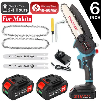 6in 4000W Mini Cordless Chainsaw Electric One-Hand Saw Wood Cutter + 2 Batteries • £22.99