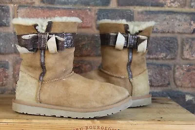 Tan Suede Sheepskin Boots Size 6.5 / 39 Ugg Australia Josette Used • £13