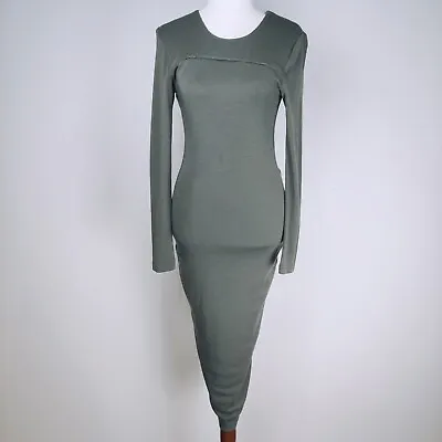 Kookai Womens Dress Size 1 Midi Bodycon Green Grey Knit Stretch Party Event • $24.95