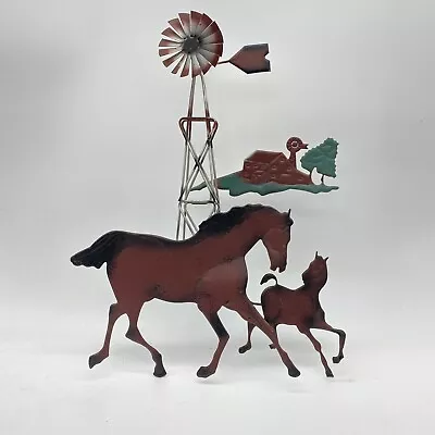 Vtg 3-D Wall Art Horses Windmill Farmhouse Metal Tin Sculpture Rustic Western • $21.99