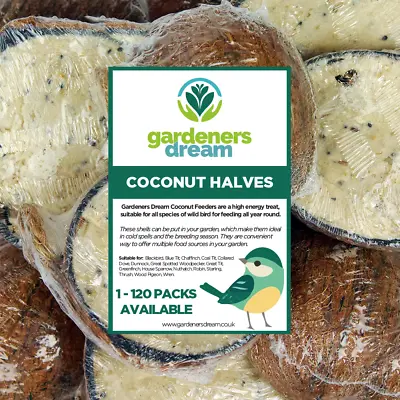 GardenersDream Suet Filled Coconut Halves - Garden Fat Feeder Wild Bird Food • £118.99