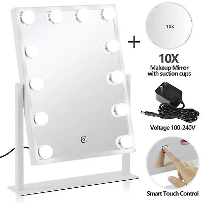 Hollywood Table Top Makeup Mirror Vanity Mirror With 12 LED Dimmable Bulb • $45.58