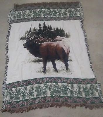Vintage Elk Tapestry Rug Wall Hanging Landscape 48  X 64  • $32.51