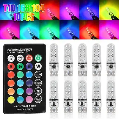$12.48 • Buy 10X RGB LED T10 168 194 Car Parking Light Bulbs Multi-Color W/RF Remote Control