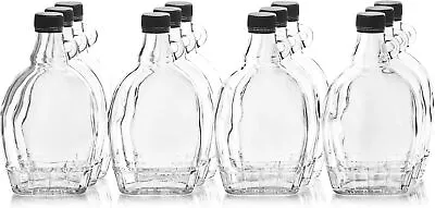 28mm Tamper Evident Black Plastic Lids & 12 Ounce Glass Maple Syrup Bottles • $52.62