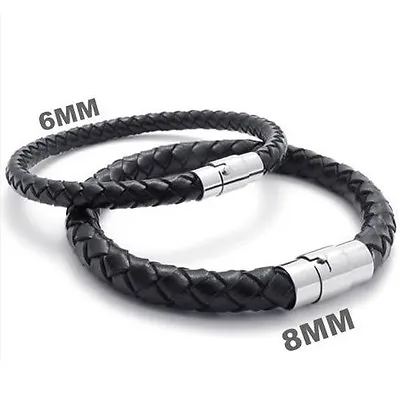 £14.99 • Buy  Mens Real Leather Braided Wristband Bracelet Stainless Steel Clasp 6mm