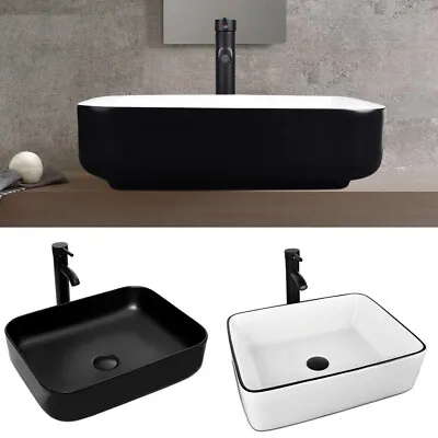 Bathroom Vessel Sink Faucet Combo Basin Bowl Pop Up Drain Ceramic Rectangular • $110.49