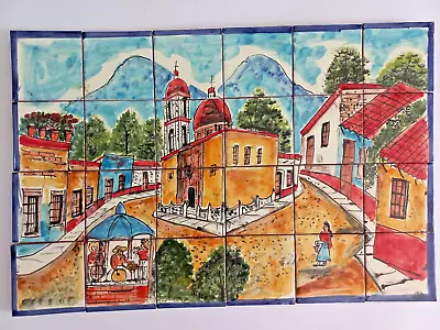 25  CERAMIC TILE MURAL Mexican Talavera Mosaic Hand Painted Backsplash • $149