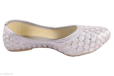 Beautiful White Women Flats Girl's Designer Mojari Jutti Designer Party Shoes  • $16.91