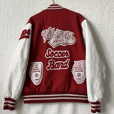 Vintage Vikings Soccer Band Varsity Wool Leather Sleeves Jacket Size Large • $66.39