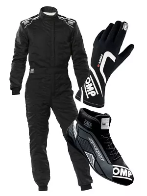 OMP SPORT Driver SET Suit Shoes Gloves Pack Rally Racing FIA BLACK XS-XXL 37-46 • $599