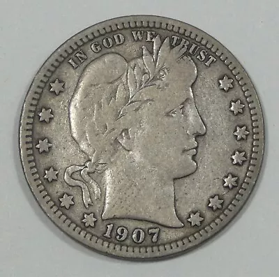 1907-S Barber Quarter VERY GOOD+ Silver 25c • $28.50