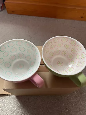 Waitrose 2 Coffee/tea Mugs - Green And Pink • £6