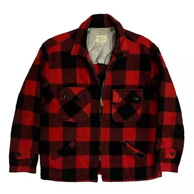 VTG 50s/60s Sears WOOL Buffalo Plaid Mackinaw Full Zip Flannel Jacket Shirt L • $22