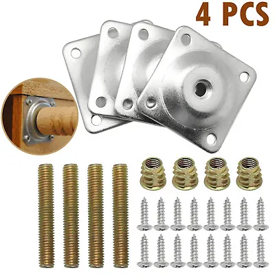 $15.19 • Buy 4Pcs Level Leg Fixing Mounting Plates Wooden Plates Legs With Metal Dowel Screws