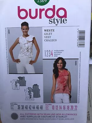 Burda Style Sewing Pattern 7369 Misses' Pretty Waistcoat Frilled Front 10-22 • £4