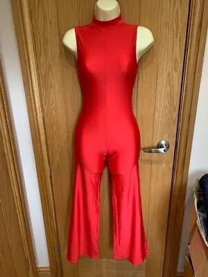 £12.50 • Buy Modern Jazz Tap RED Keyhole Bootleg Catsuit Dance Costume Size 3A  Child Large
